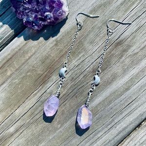 Purple Aura Quartz Dangle Earrings